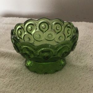 Green glass candy dish